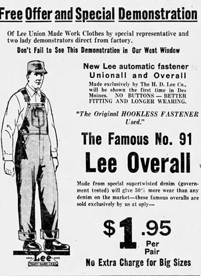 Реклама джинсового комбинезона Lee с молнией